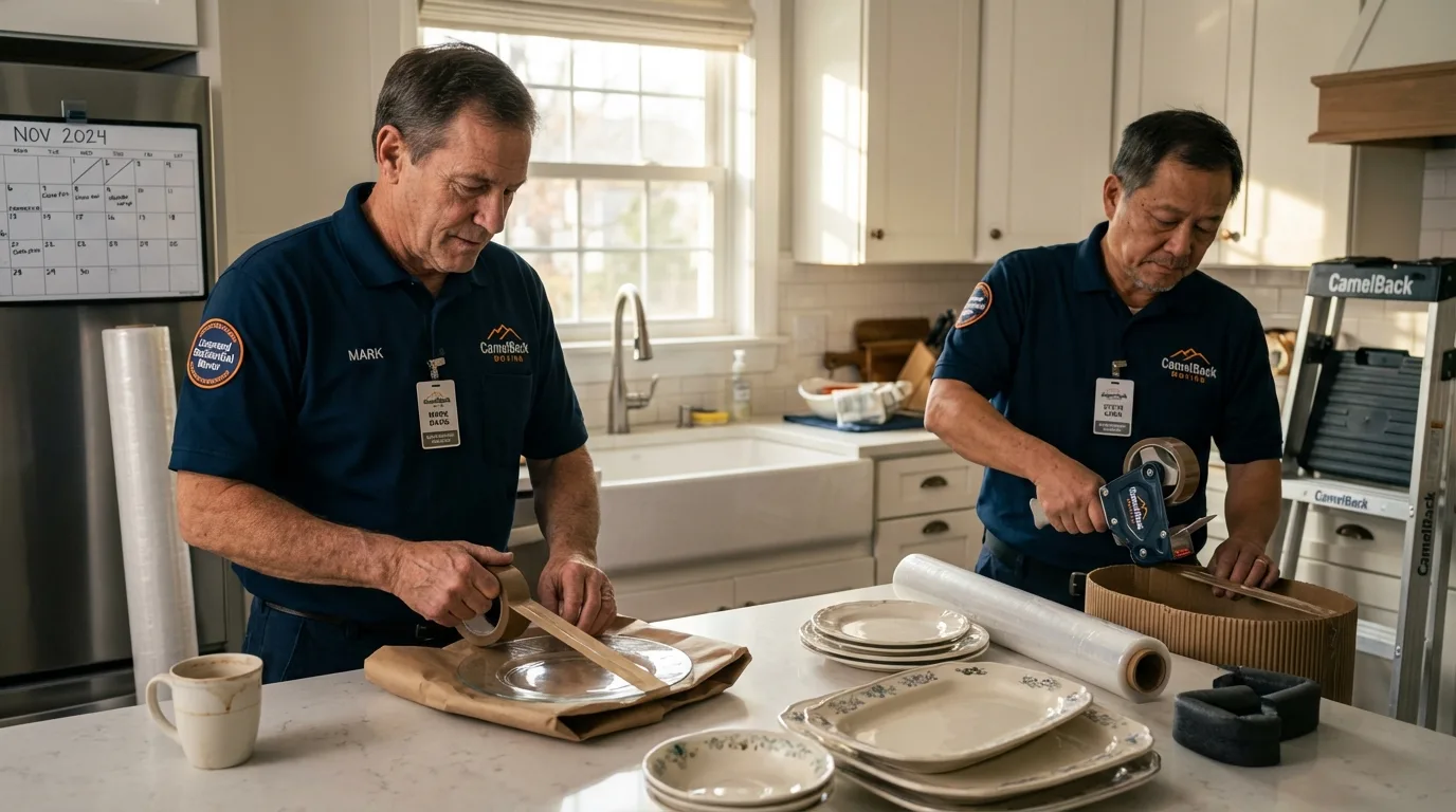 Professional crew packing kitchen dishware in Allentown, NJ